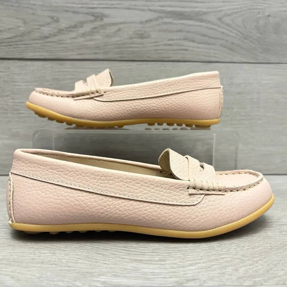Elephantito Penny Loafers Pink Leather Slip On Driving Moccasin Shoe Size 1